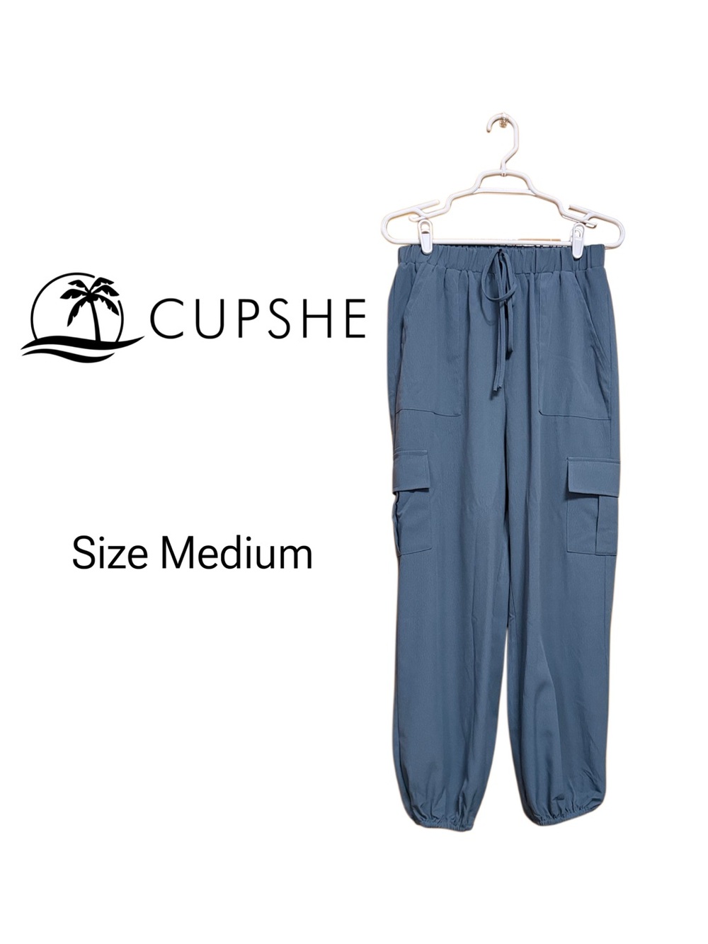 🌴 NWT Cupshe Dusty Blue Joggers M Resort Chic Beach Travel Pants 🏖️